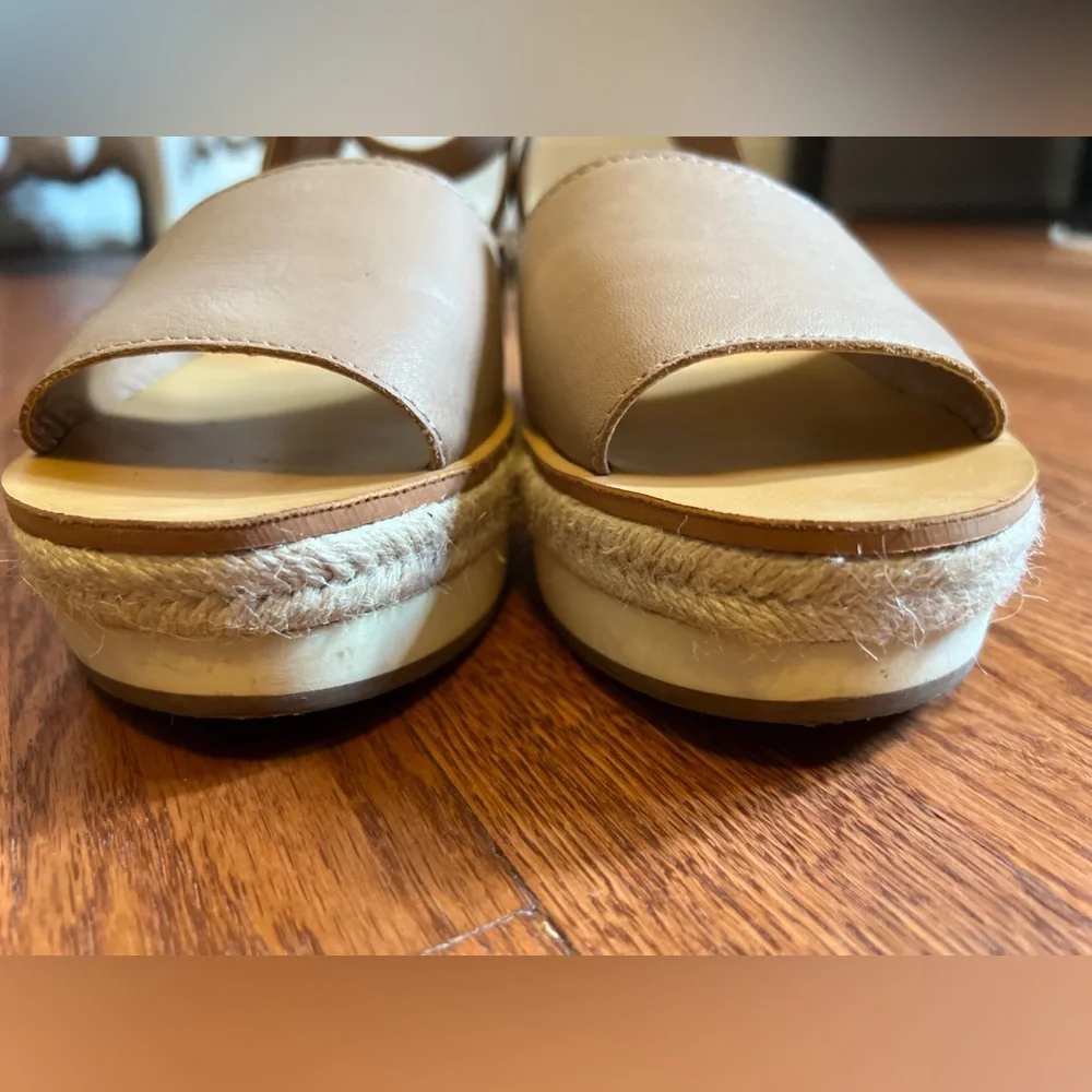 Lucky Brand Joodith Platform Leather Wedge Sandal - Tan, Size 8 - Picture 4 of 7